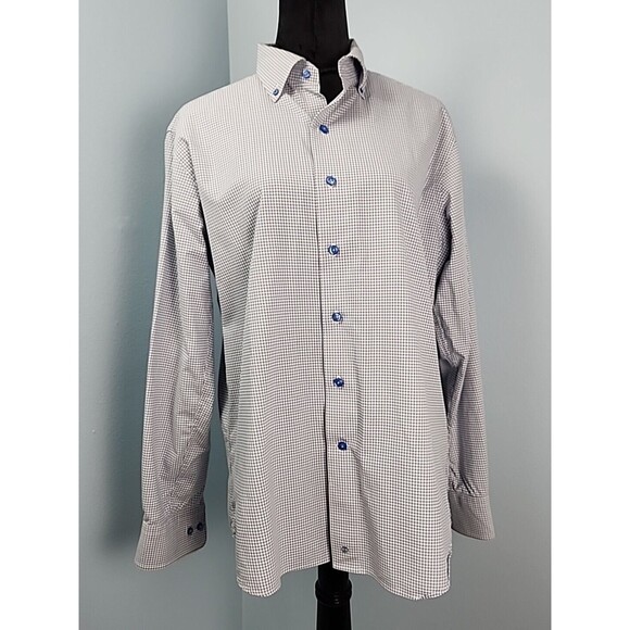 Mens David Donahue Fusion Long Sleeve 100% Cotton Knit 16 M/L Blue Dress Shirt - Picture 1 of 13